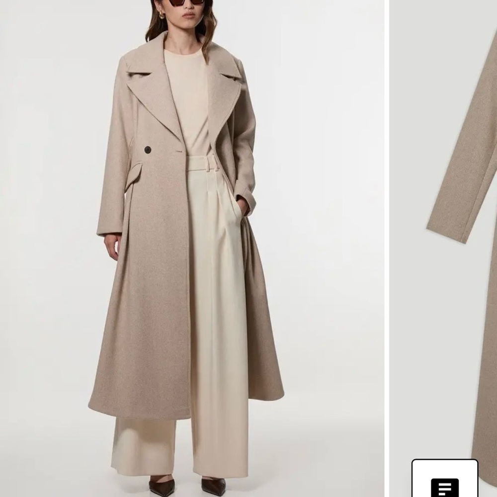 Brand New Karen Millen Tailored Wool Coat with Flared Skirt in Oatmeal